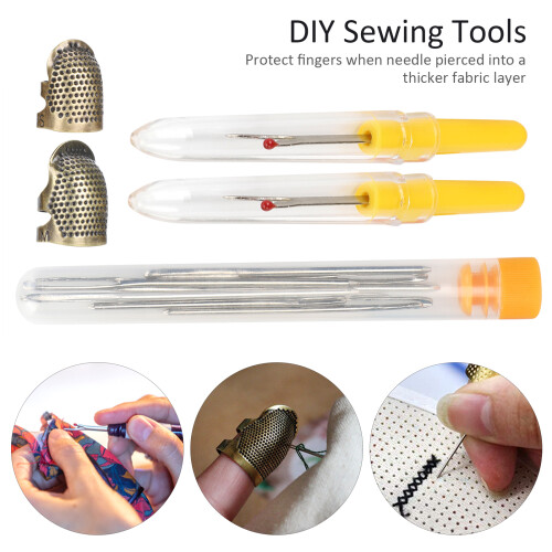 2 Pcs Sewing Thimble Set with Needle & Ripper – Finger Protectors 2.8cm 2
