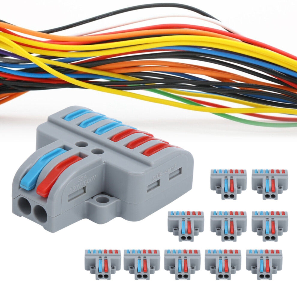 10Pcs Terminal Blocks Lt-623 2 Inlet 6 Outlet Wiring Connectors Abs Plastic 9471360249087