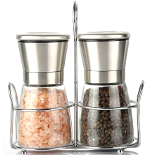 Verstellbares Salz- und Pfeffermühlen-Set mit Keramikrotor, manuelle Mühle für Gewürzstreuer aus Glas, versiegelter Edelstahldeckel, leicht zu