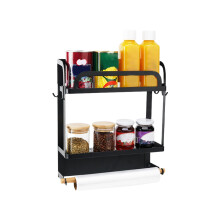 Suporte magnético para papel toalha, porta-temperos premium feito de metal resistente com acabamento preto fosco, comporta frascos de temperos,
