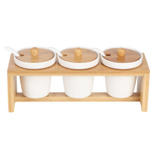 Elegantes Porzellan-Gewürzgefäß, vielseitig einsetzbares, handgefertigtes Aufbewahrungsglas mit Bambusdeckel für Ihre Küche, Kaffeebar (5er-Set)