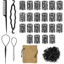 24 Stücke Bartperle Wikinger Rune Bart Perlen 10*13mm 400 Gummibänder