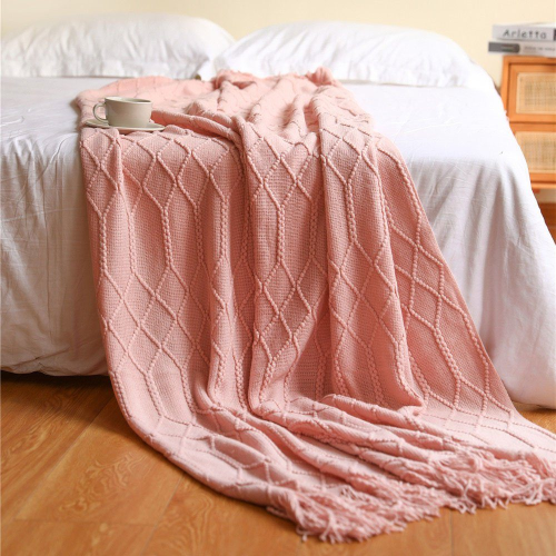 Sofadecke Boho Decke Strick Decke weich Wohndecke Rosa 2