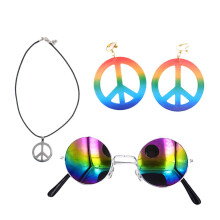 1 set metalen ketting met kleurrijke oorbellen, zonnebril en hanger