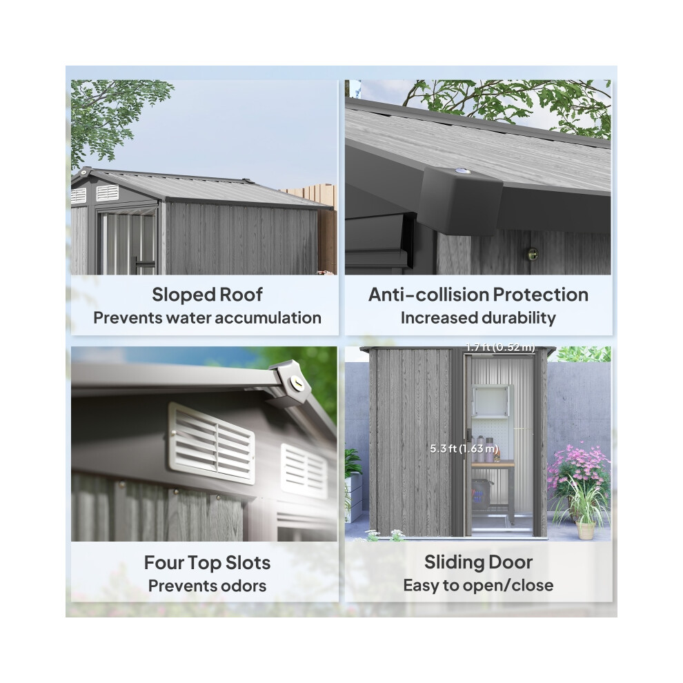 Garden Shed 4.3 x 5ft Grey Wood Effect Waterproof Durable Outdoor Storage for Garden Tools & Supplies-image-OPC-PMXFT6R-NEW