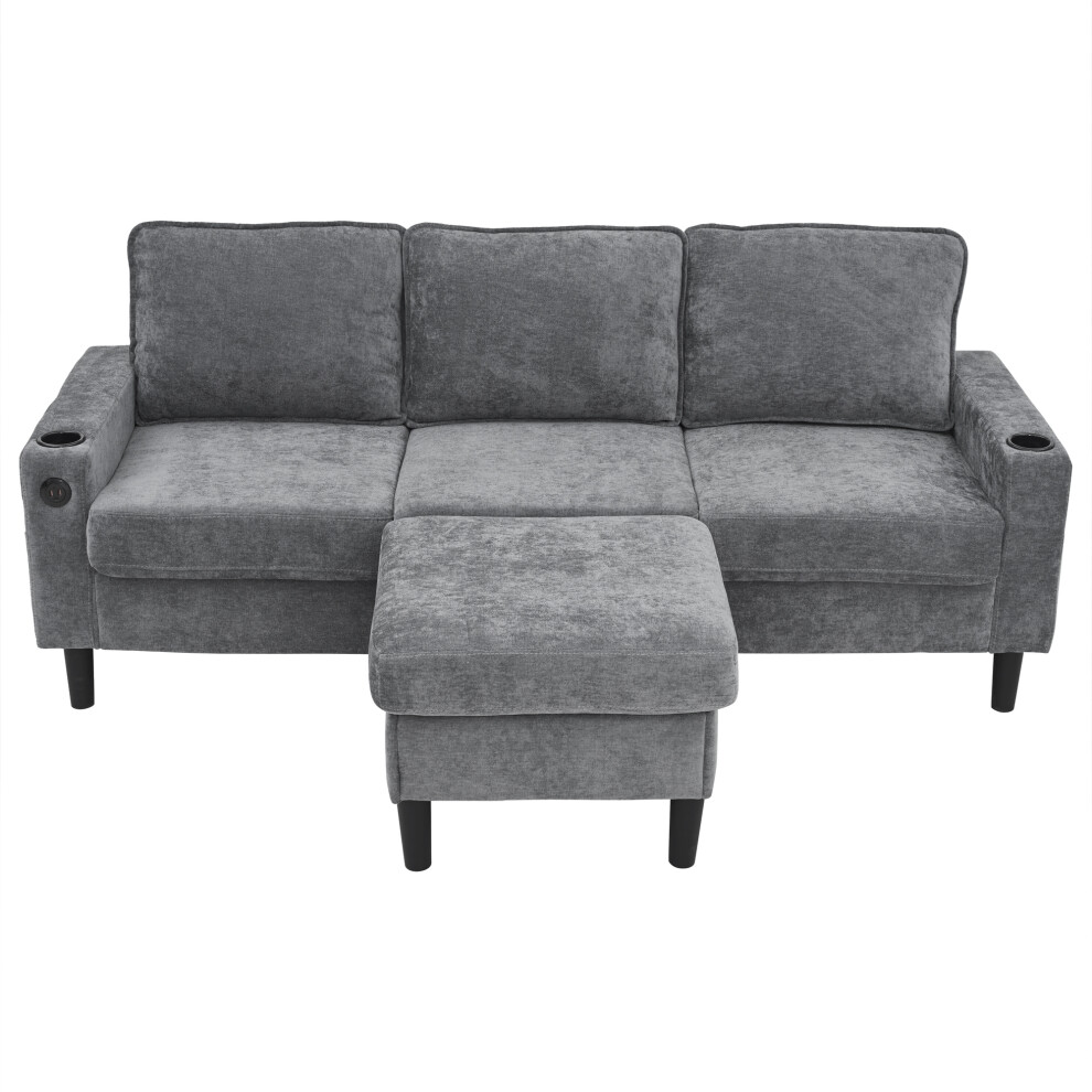 L-Shaped Couch Sofa Grey with USB Charging & Cup Holders Corner 3 Seater Sectional for Living Room & Apartment-image-OPC-PMXFVG7-NEW