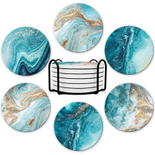 Untersetzer im Marmor-Design, wasserfest, mit Korkboden, saugfähiger Keramik, rutschfest, mit Halterung, ideal für die Heimdekoration.