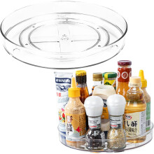 Platou rotativ transparent antiderapant, organizator durabil pentru bucătărie, baie, masă și birou, rotație la 360 care oferă acces fără