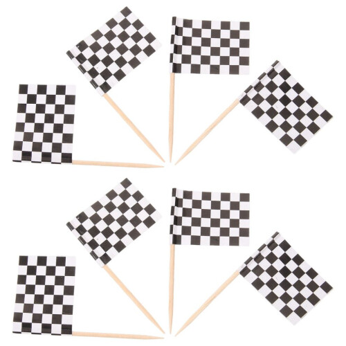 100 cure-dents blancs en forme de drapeaux de course pour cocktail 2