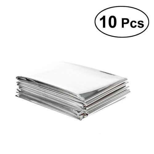 10 Notfall-Überlebensdecken 21x13cm Silber für den Außenbereich 1