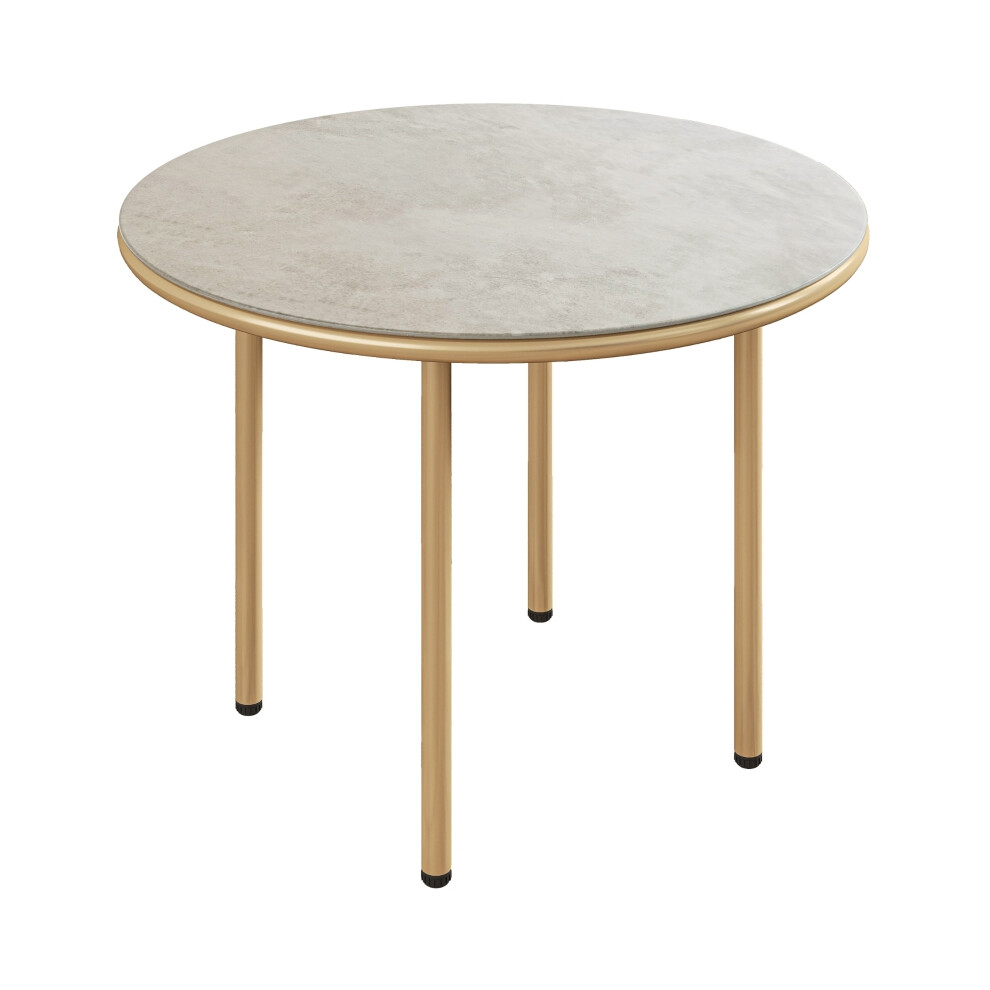 Modern Round Coffee Table with Tempered Glass Faux Marble Surface Steel Frame End Side Table for Living Room & Office - Beige-image-OPC-PMXG5XN-NEW