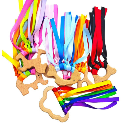 2 Stück Regenbogen Holz Rasselring für Babys, Wolken-Design, 47cm 2