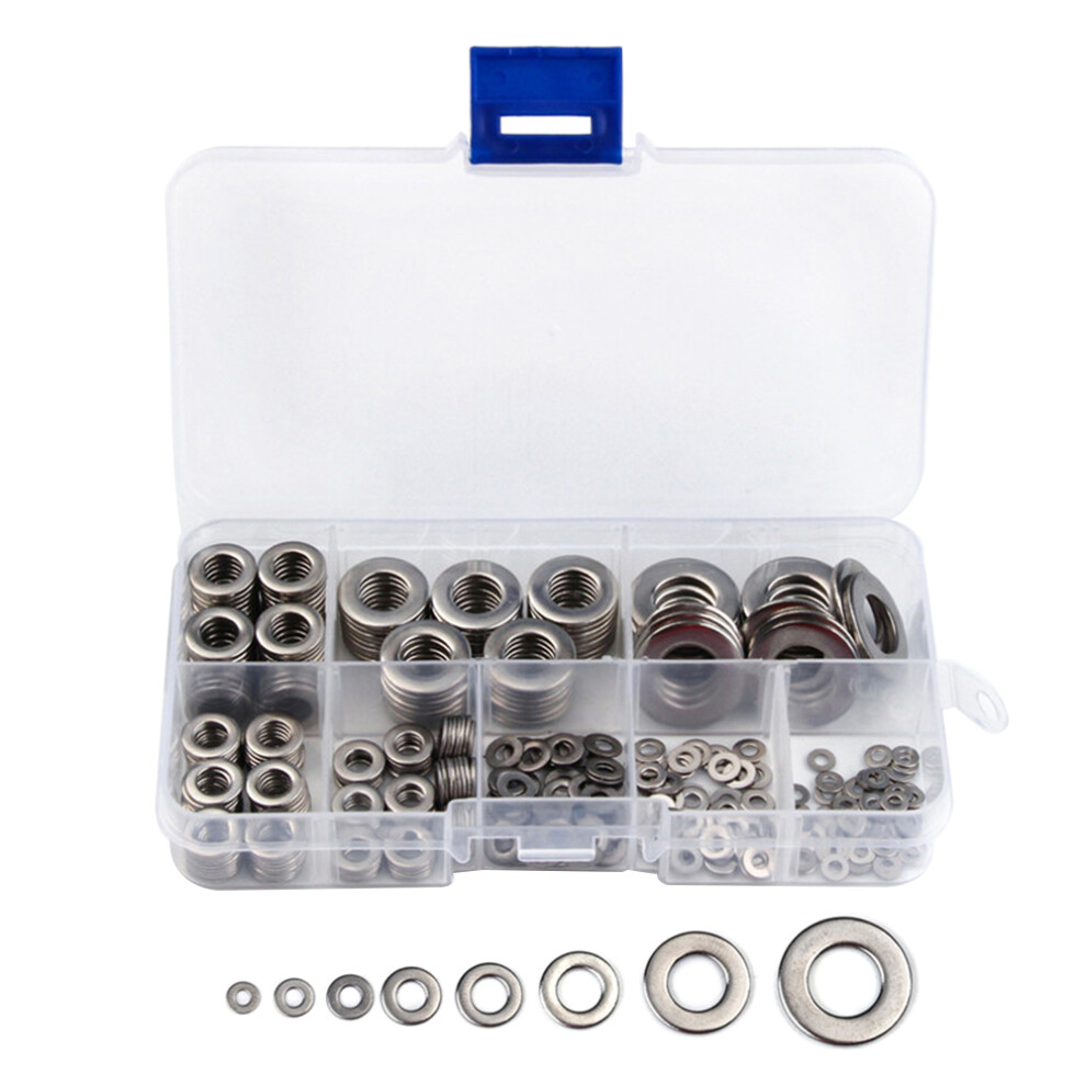 360Pcs Stainless Steel Flat Washers Assortment Set, M2âM10, Silver 8321360281161