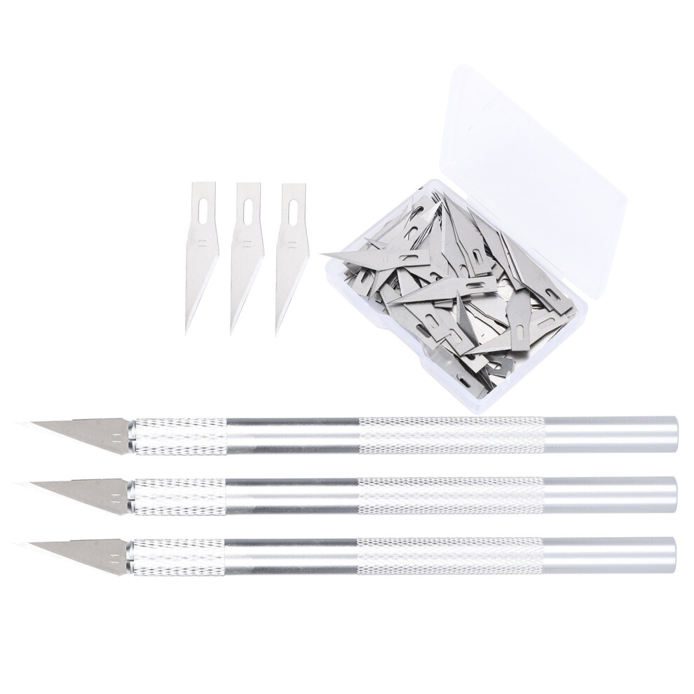 3Pcs Silver Craft Knives with 120 Blade Set, 14.5cm Hobby Carving-image-OPC-PMXGBPN-NEW