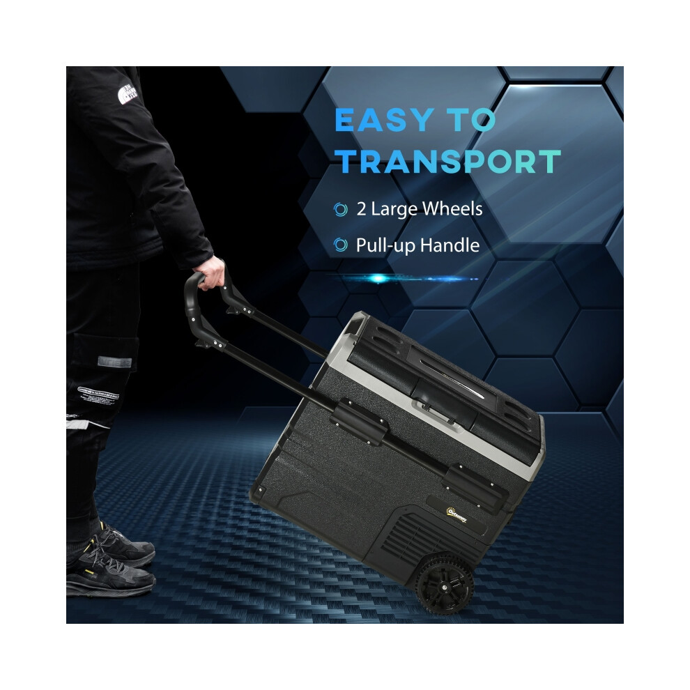 Car Refrigerator 50L Portable Compressor Cooler Box with LED Light Foldable Handles Cup Holders 12/24V DC & AC Down to -20-image-OPC-PMXGBXK-NEW