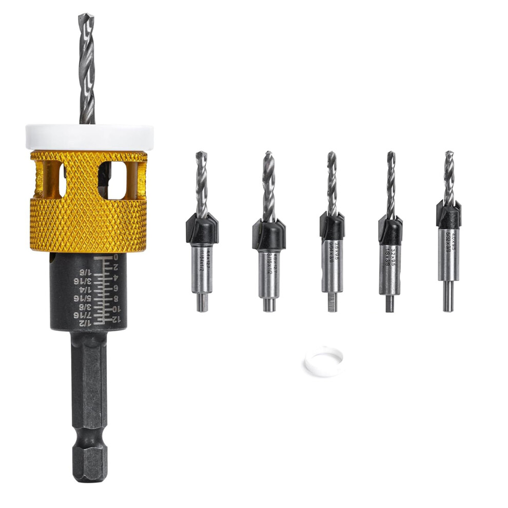 1/4" Hex Shank Countersink Drill Bits Set 5Pcs For-Gold 7754000324156