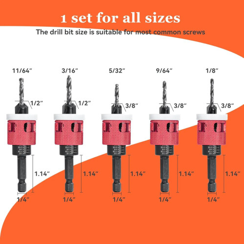 1/4" Hex Shank Countersink Drill Bits Set 5Pcs for-Gold 2