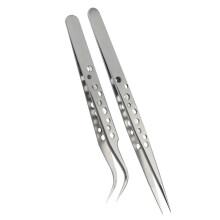 2pcs Functional Stainless Steel Curved And Straight Tweezers Set
