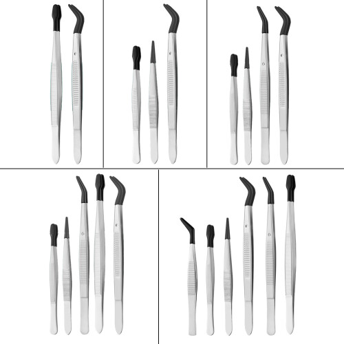 Multipurpose Antislip Tweezers Stainless Steel-Set 4 1