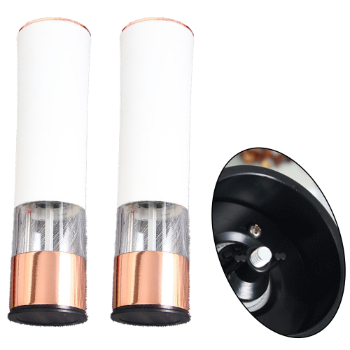Moedor de sal e pimenta a bateria, automático, operável com uma só mão, com luz LED integrada e ajuste de moagem para uso doméstico e 2