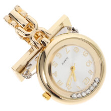 Dames clip-on zakhorloge, metaal, quartz uurwerk