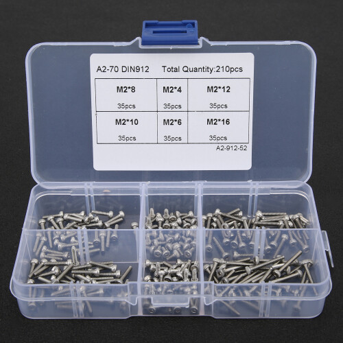 210Pcs M2 Stainless Steel Hex Socket Cap Head Screws Set, Assorted Sizes 2