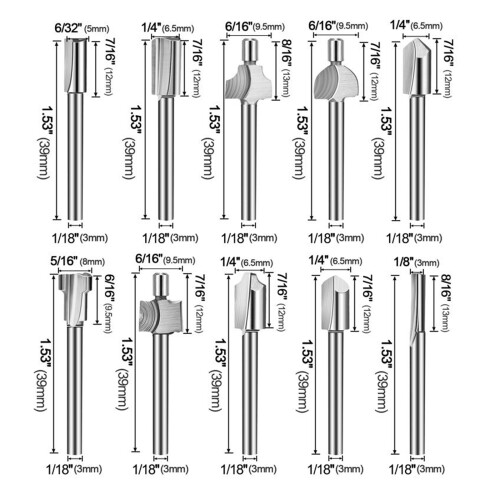 1/8''(3mm) Shank HSS Rotary Router Bits Tool -Titanium plating 2