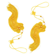 2 pompons jaunes à nœud chinois pour corde