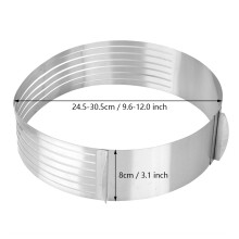 Adjustable 24-30cm Stainless Steel Cake Slicer Baking Mold, Silver