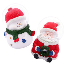 2 sneeuwpoppen, kerstman, kristallen bol tafeldecoratie, hars
