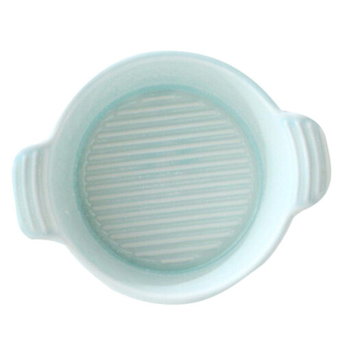 Ceramic Bowl with Double Handle, Round, Green, for Baking and Casseroles