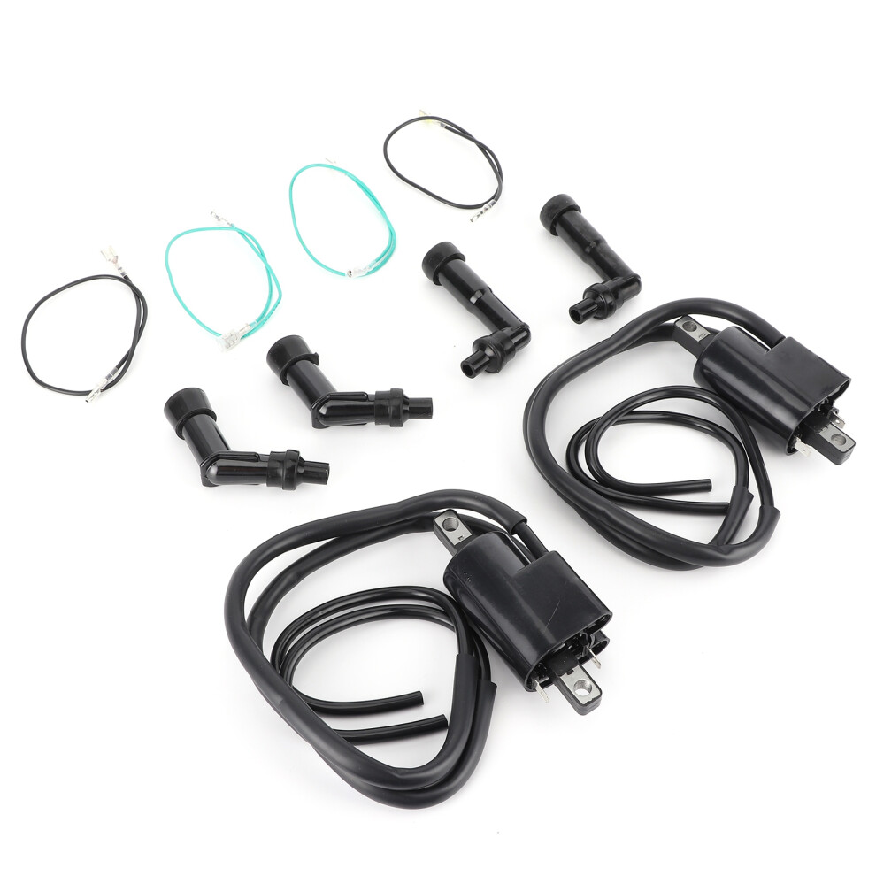 Ignition Coil Spark Plug Cap Set For Honda 350F, 400F, 500, 550, Black 9321360319993