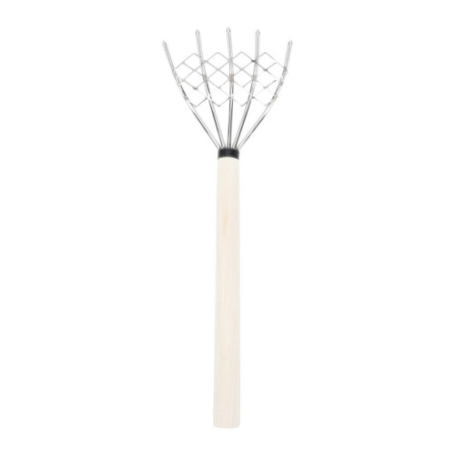 Snäckräfsa med 5 stift, trähandtag, för spridning.