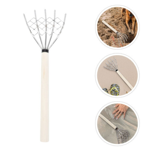 Snäckräfsa med 5 stift, trähandtag, för spridning. 2