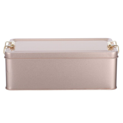 rectangular metal tin with lid for sweets, pastries