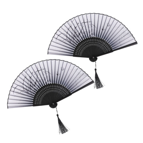 2 japanska fällbara bambufläktar, dansfläktar med tofs