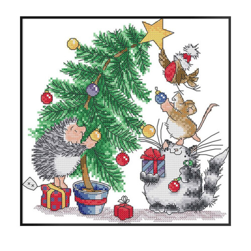 Christmas tree pattern cross stitch kit with printed wall decor
