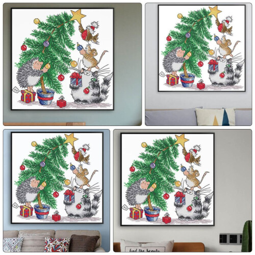 Christmas tree pattern cross stitch kit with printed wall decor 1