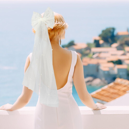 -veil for bride, short bow veil for 2