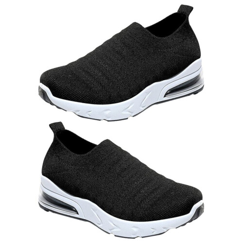 Schwarze Damen-Freizeitschuhe, gewebtes Mesh-Obermaterial, 1 Paar 1