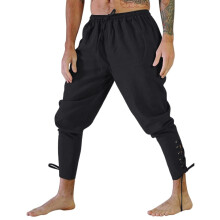 Gym Trousers Men's Casual Loose Retro Ankle Strap Lace Up Leggings Black Size S