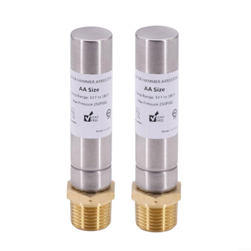 Stainless Steel Water Hammer Arrestor 1/2 In Npt Male Pipe Connection For Noise Reduction Residential Plumbing 2 Pack 9339159098004