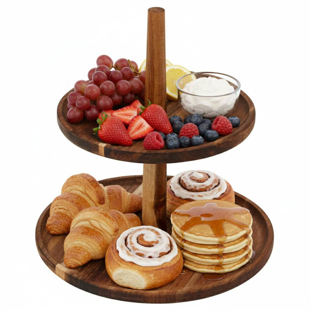 Urbnliving 2 Tier Acacia Wood Cake Stand Rustic Serving Display Dessert Stand Wedding Party