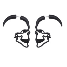 3 pares de aretes de esqueleto negros con diseño de violín.