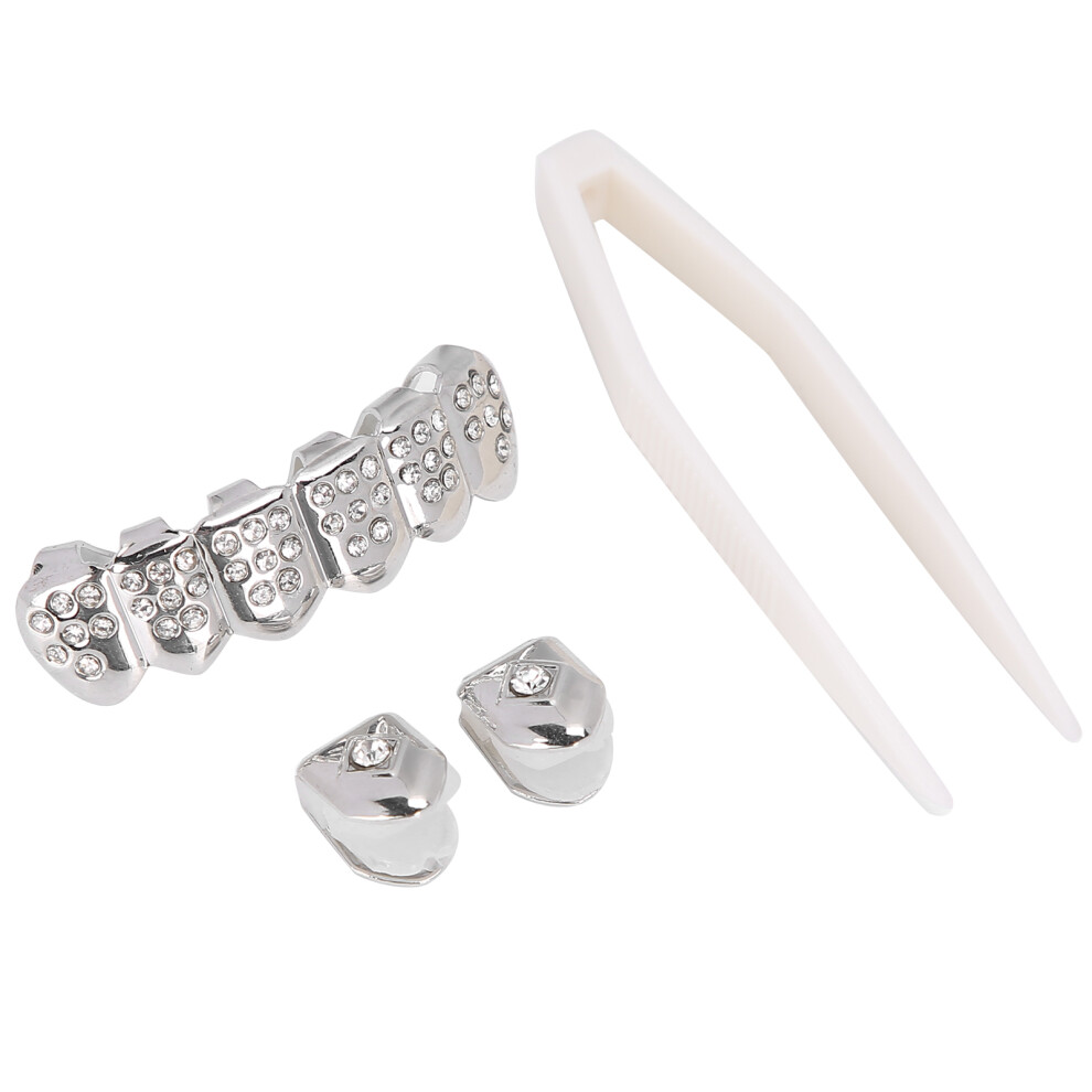 Halloween Party Teeth Brace Set Silver Metal with Gold Color Trendy Jewelry