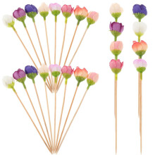 30 Rosenblüten-Cocktailspieße, lange Bambusstäbchen für Vorspeisen