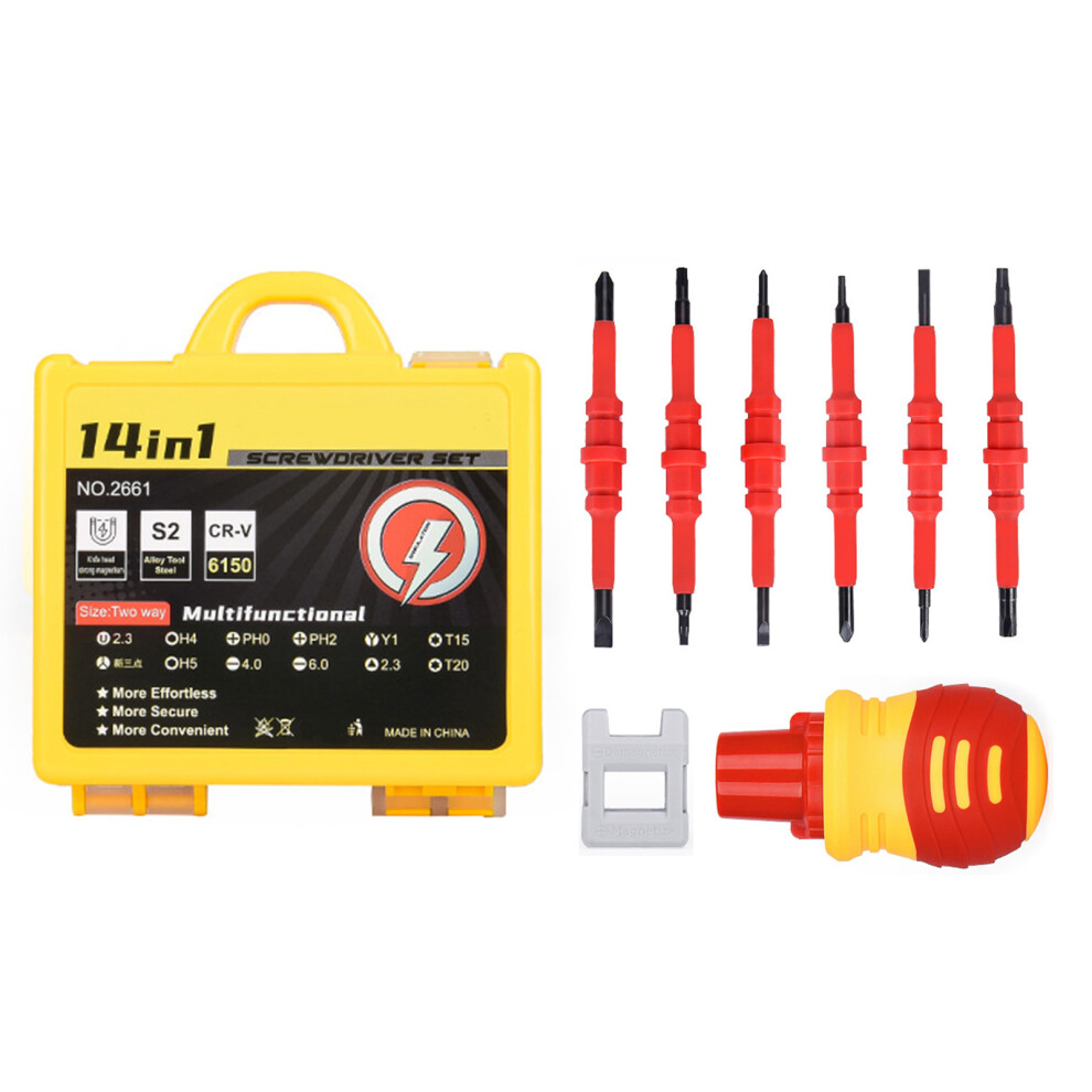 Insulated Electrician Screwdriver Set, 14Pcs Strong Magnetic Bit 7754000325122