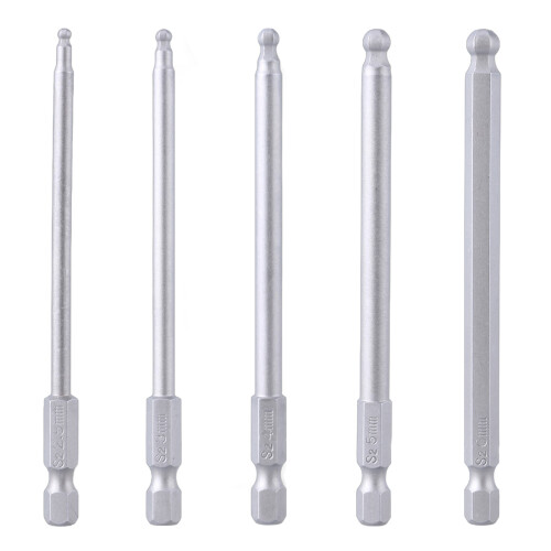 Multi Size 5Piece Ballhead Hex Bit Set, Magnetic  Steel,
