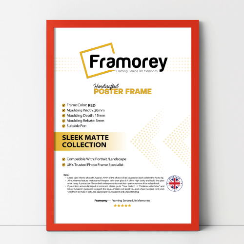 (30x40 CM) Thin Matt Red Picture Frame / Wall Art Frames / Flat Wooden Effect Poster Frame