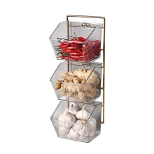 Pantry Organizer for Kitchen Storage, Stackable Counter Basket with Plastic Edges and Metal Mesh Base, Wall-mounted & Countertop Wire Fruit Basket for